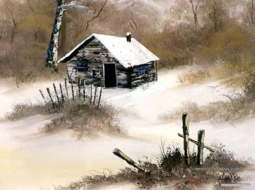 Simple et bon marché œuvres - cabine d’hiver Bob Ross freehand paysages